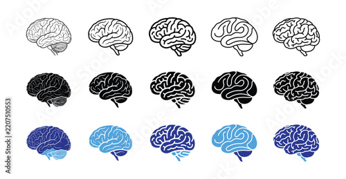 Brain Icon Set Vector Vectorized Human Mind Health Science Concept Collection