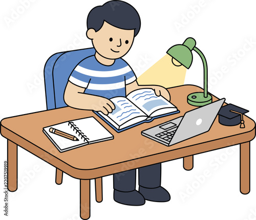 Student Studying Icons Set – Education, Learning, Homework and Academic Study Symbols