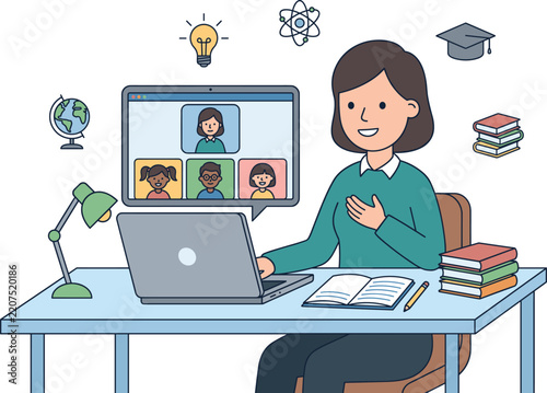 Virtual Classroom Icons Collection – Online Classes, Virtual Education, Teacher and Student Learning Symbols