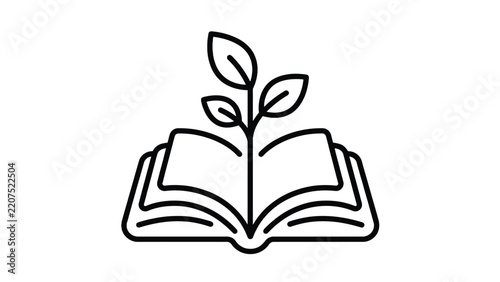 Open book growing green plant sprout with leaves showing knowledge and education development vector icon
