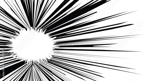 Black and white manga action background, comic radial speed lines with explosive burst vector
