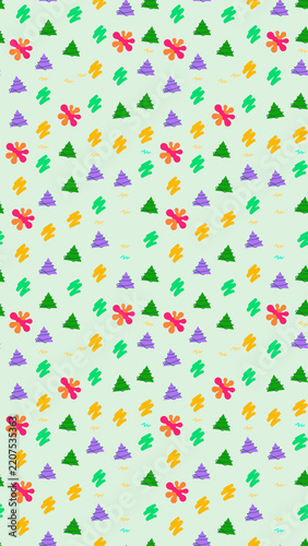 Seamless pattern of abstract shapes and trees