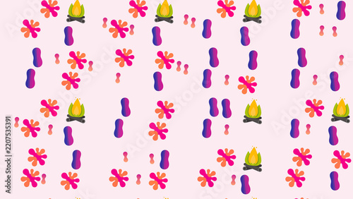 Seamless pattern of campfires and abstract shapes