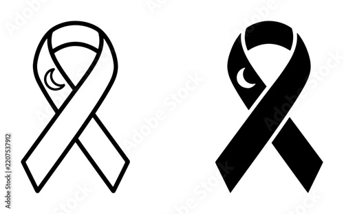 Ribbon icons set with crescent moon for awareness and support, graphic resources