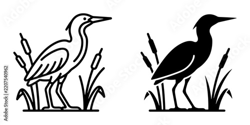 Heron silhouettes set with cattails and reeds