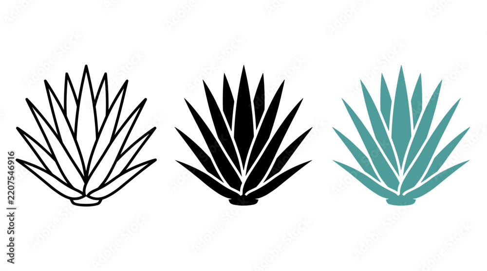Obraz premium Agave plant icon set in outline solid and color desert vegetation symbols