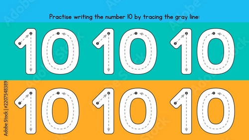 Educational Number 10 Tracing and Handwriting Practice Worksheet for Kids