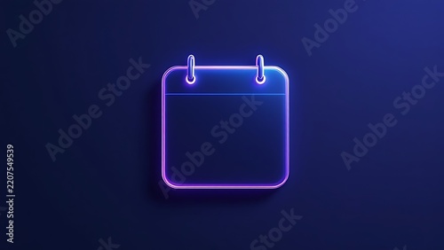 Neon calendar icon glowing digital planner concept with calendar