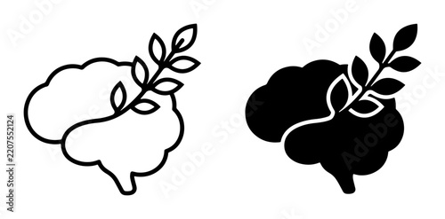 Brain with branch icon, solid for logo