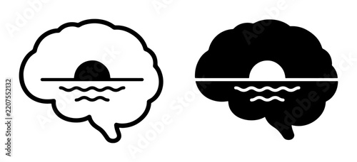 Brain with sunset over ocean icon, glyph for app and web