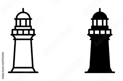 Lighthouse silhouettes set for navigation and safety signage