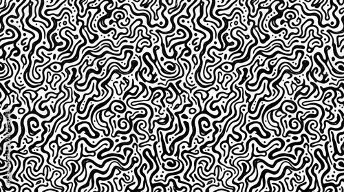 Black And White Abstract Squiggle Doodle Pattern Seamless Organic Background