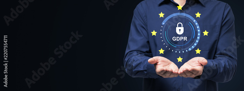 GDPR data protection compliance concept with holographic lock and European pr...