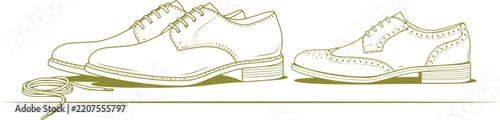 Classic brogue shoes with laces in a minimalist line drawing style against a white background