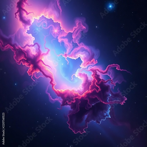 Nebula with colorful tendrils and swirling gas, stellar nursery, cosmos