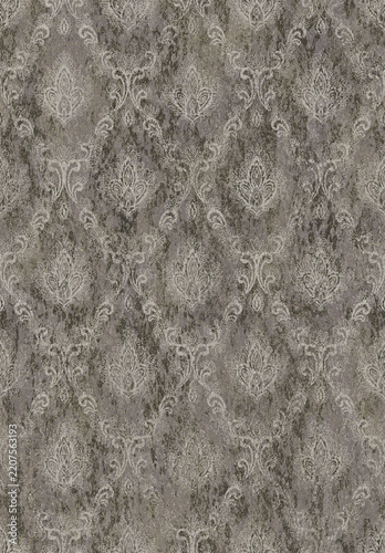 Seamless sophisticated charcoal brown abstract texture featuring elegant classic damask patterns and refined artistic distressed surface