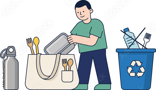 Plastic Reduction Icons Set – Plastic Waste Reduction, Recycling, Zero Waste and Environmental Protection Symbols