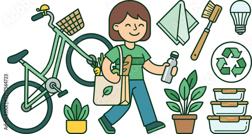 Sustainable Lifestyle Icons Set – Eco Friendly Living, Green Choices and Environmental Awareness Symbols