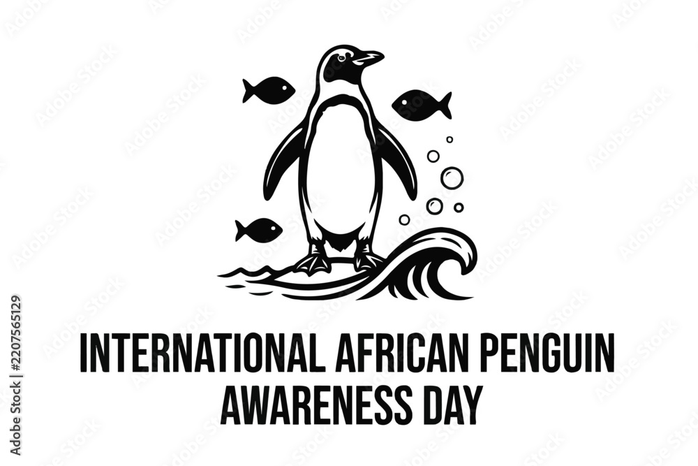 Obraz premium International African Penguin Awareness Day Vector Art, African Penguin Wildlife Illustration Isolated on White