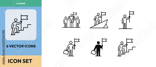Business success climbing stairs vector icons set