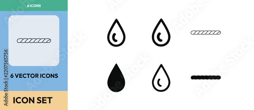 Collection of water drop and textured line vector icons in linear and solid formats