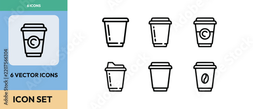 Coffee cup vector icon set for takeaway beverages and cafe branding