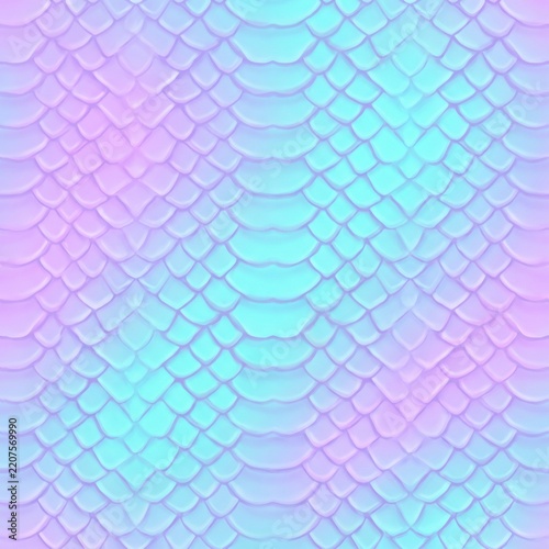 Iridescent Mermaid Scale Pattern Background, Pastel Holographic Snake Skin Texture, Seamless Fantasy Reptile Scales, Magical Unicorn Aesthetic Design, Vibrant Cyan and Soft Purple Gradient Surface