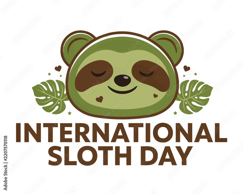 Obraz premium International Sloth Day Vector Art, Adorable Sloth Character Illustration Isolated on White