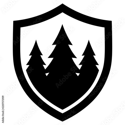 Forest Protection Shield with Pine Trees Icon