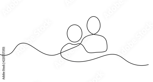 People icon line art showing a two person group avatar continuous line drawing with editable stroke isolated on white.