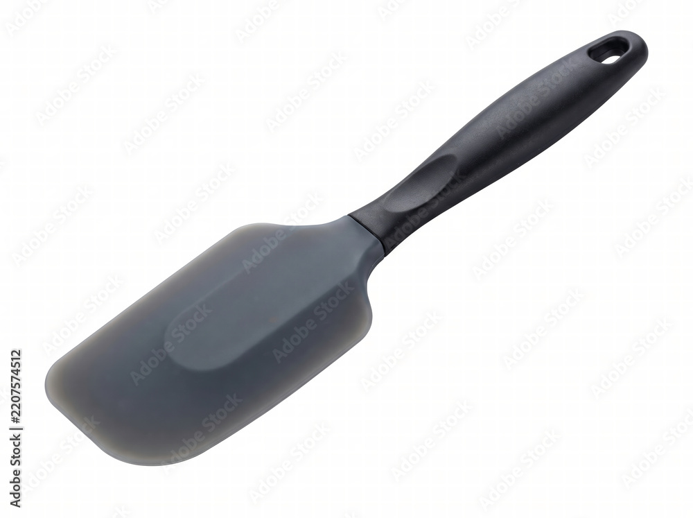 Fototapeta premium Black Silicone Kitchen Spatula Isolated on White Background with Copy Space, Professional Cooking and Baking Tool