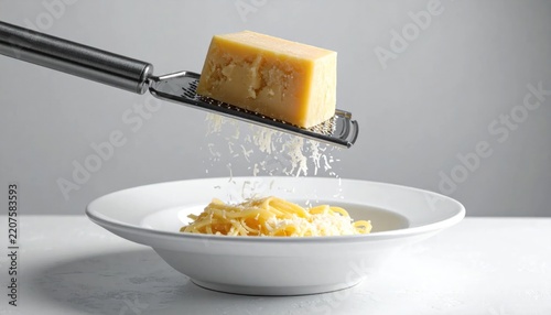 Obraz na płótnie Grating cheese over pasta dish.