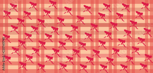 Cute coquette red ribbon bows on pink gingham checkered seamless pattern