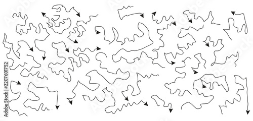 Hand drawn black squiggly line arrows set for doodle direction and navigation