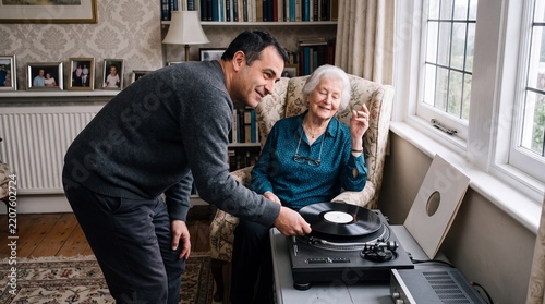 Adult son shares a vinyl record memory with his elderly mother
