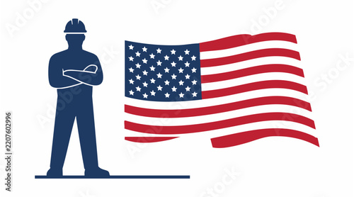 Labor Day Concept Vector Illustration with American Flag and Diverse Professions
