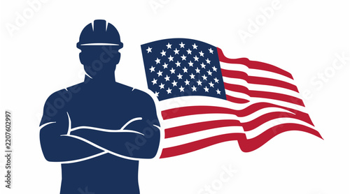 Labor Day Concept Vector Illustration with American Flag and Diverse Professions
