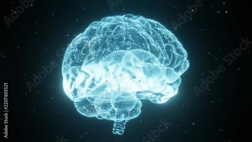 Digital glowing human brain representation with particle effects