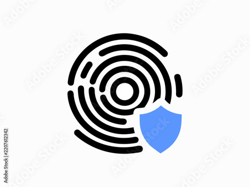 Fingerprint Biometric Security and Identity Protection Shield Vector Icon