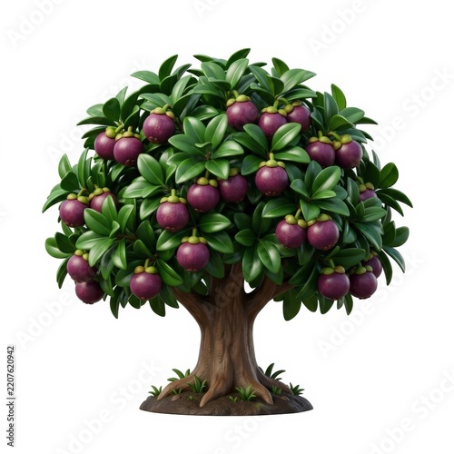 Stylized purple fruit tree isolated on white background