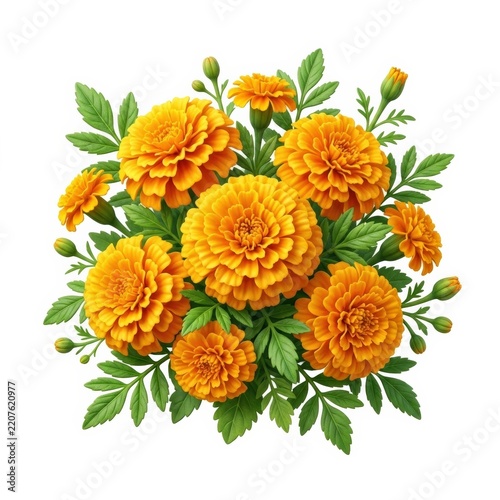 Orange marigold flower bouquet isolated on white background