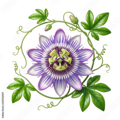 Purple passion flower vine isolated on white background