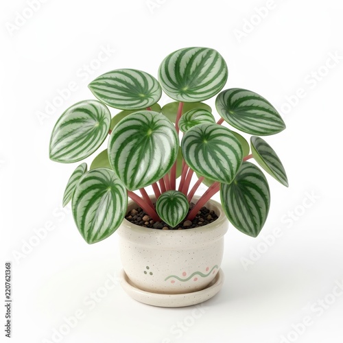 Potted watermelon peperomia plant isolated on white background