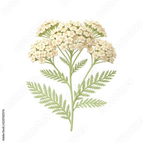 White yarrow flower botanical illustration on white background