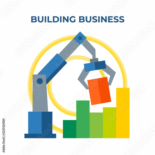 Industrial Robotic Arm Constructing Success Graph For Business Growth Development