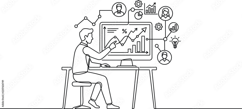 Fototapeta premium Business analytics concept person analyzing charts on computer screen