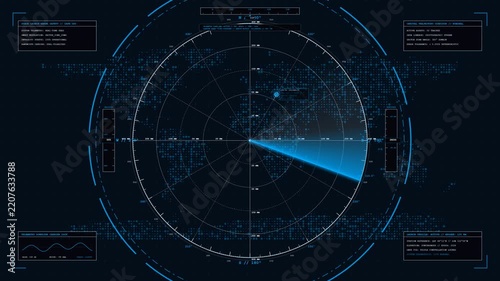 Scientific deep space radio astronomy radar interface featuring slow celestial sweep light year telemetry markers and advanced signal