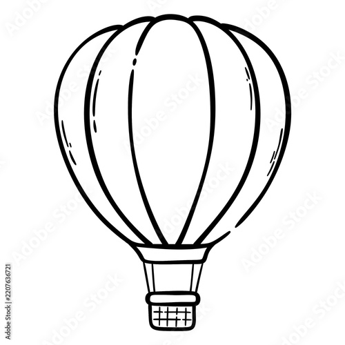 Hot Air Balloon Hand Drawn Doodle Black Line Art