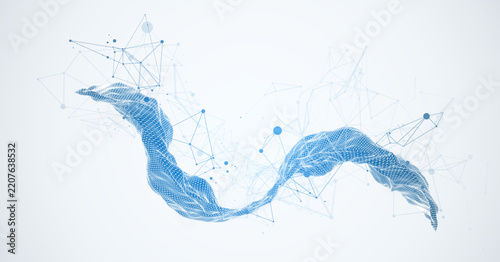 Abstract vector illustration of blue wireframe mesh and plexus network.