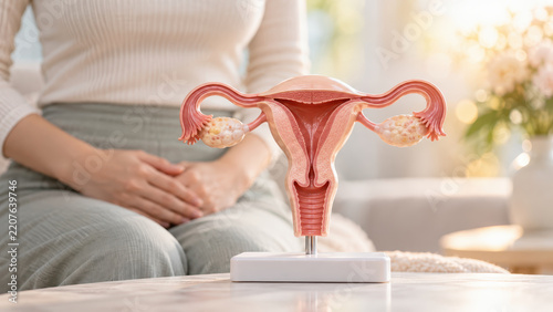 Uterus model, woman, abdominal pain, pelvic discomfort, pcos, menopause, women health education